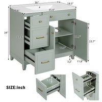 VanityFus 36-in Green Bathroom Vanity Single Sink Combo with Ceramic White Top 2 Soft-Close Doors 2 drawer