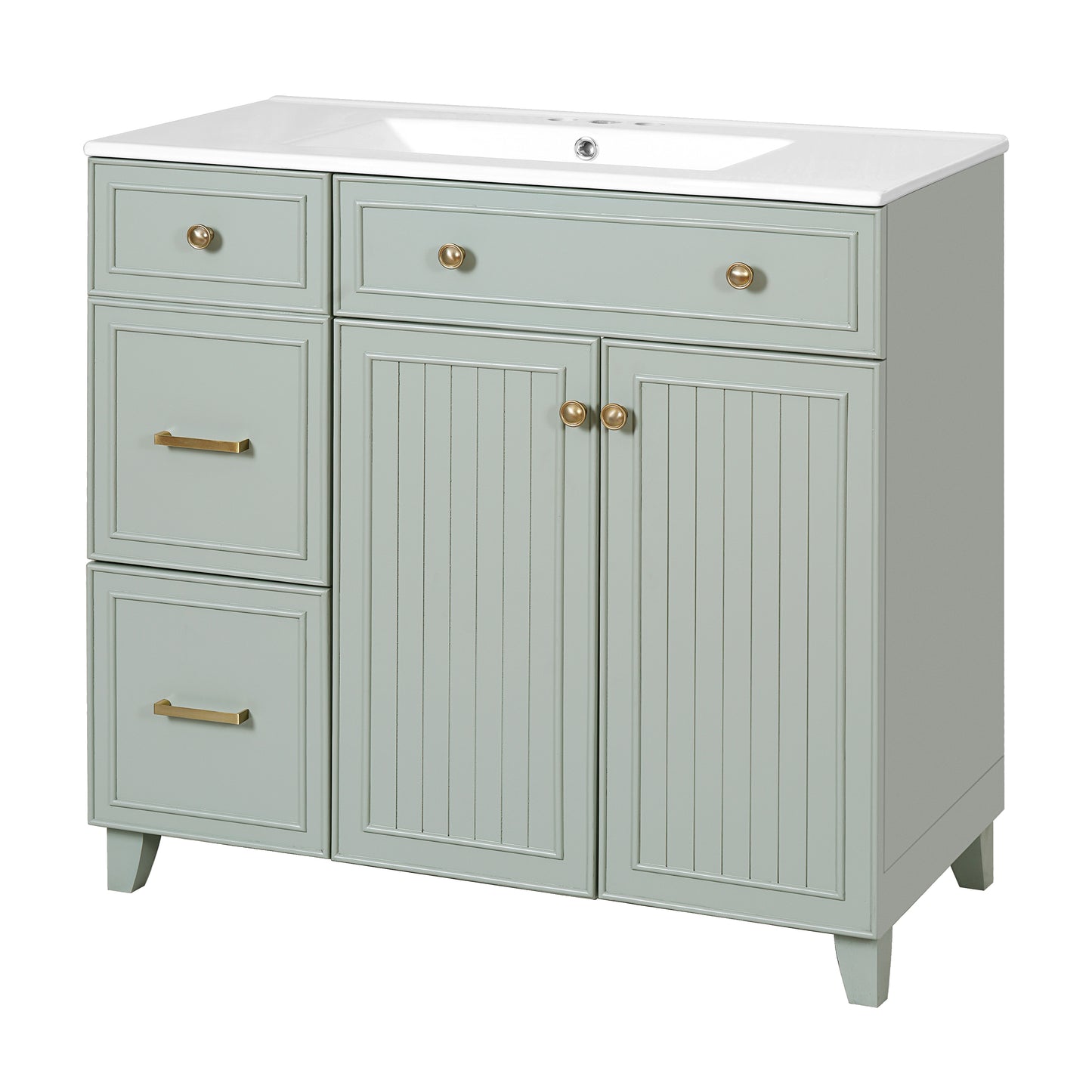 VanityFus 36-in Green Bathroom Vanity Single Sink Combo with Ceramic White Top 2 Soft-Close Doors 2 drawer
