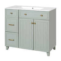 VanityFus 36-in Green Bathroom Vanity Single Sink Combo with Ceramic White Top 2 Soft-Close Doors 2 drawer