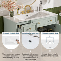 VanityFus 36-in Green Bathroom Vanity Single Sink Combo with Ceramic White Top 2 Soft-Close Doors 2 drawer