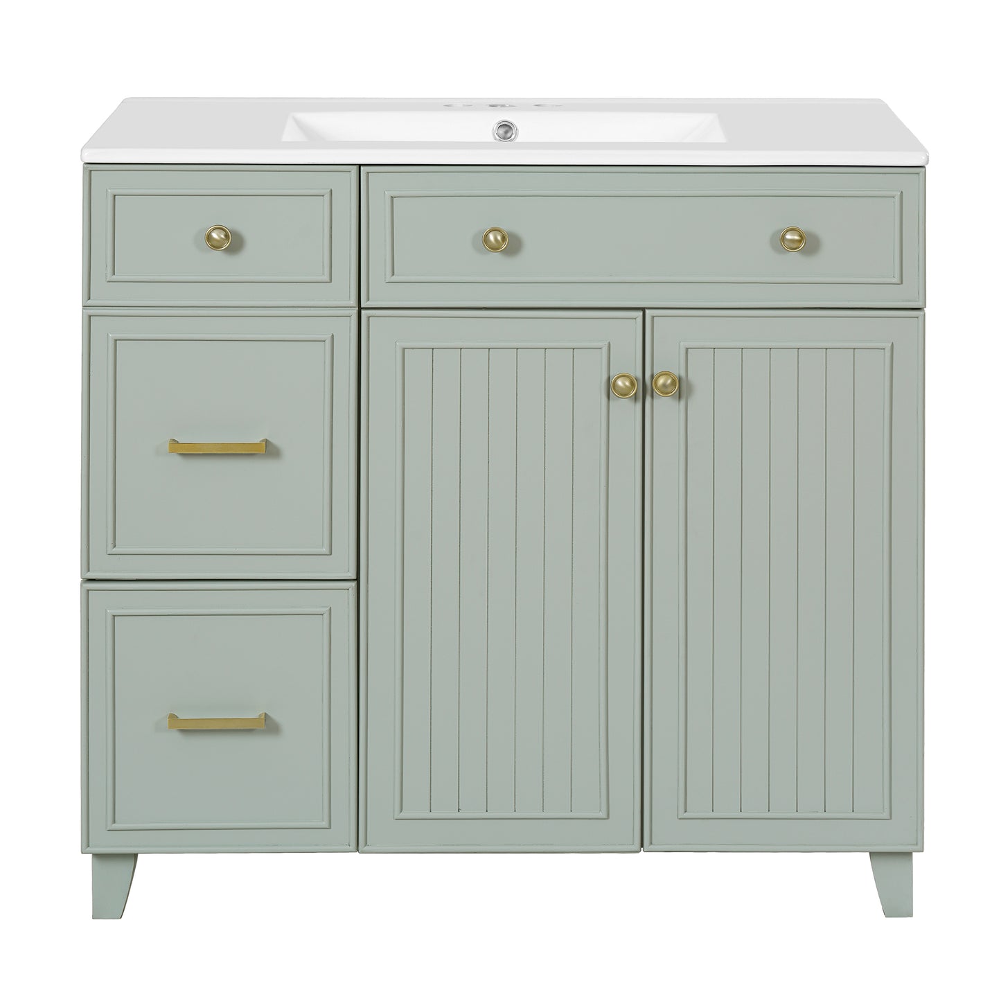 VanityFus 36-in Green Bathroom Vanity Single Sink Combo with Ceramic White Top 2 Soft-Close Doors 2 drawer