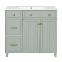 VanityFus 36-in Green Bathroom Vanity Single Sink Combo with Ceramic White Top 2 Soft-Close Doors 2 drawer