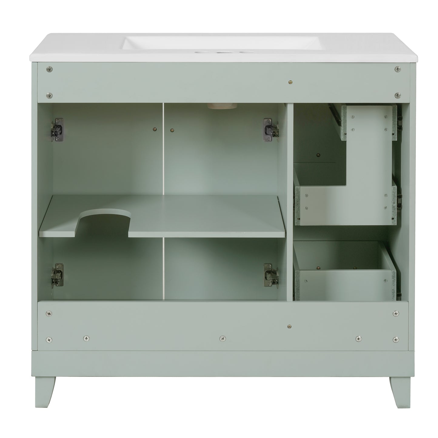 VanityFus 36-in Green Bathroom Vanity Single Sink Combo with Ceramic White Top 2 Soft-Close Doors 2 drawer