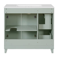 VanityFus 36-in Green Bathroom Vanity Single Sink Combo with Ceramic White Top 2 Soft-Close Doors 2 drawer