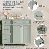 VanityFus 36-in Green Bathroom Vanity Single Sink Combo with Ceramic White Top 2 Soft-Close Doors 2 drawer