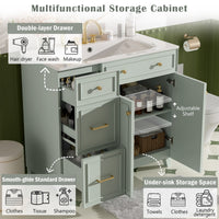 VanityFus 36-in Green Bathroom Vanity Single Sink Combo with Ceramic White Top 2 Soft-Close Doors 2 drawer