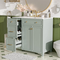 VanityFus 36-in Green Bathroom Vanity Single Sink Combo with Ceramic White Top 2 Soft-Close Doors 2 drawer