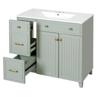 VanityFus 36-in Green Bathroom Vanity Single Sink Combo with Ceramic White Top 2 Soft-Close Doors 2 drawer