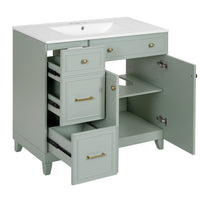 VanityFus 36-in Green Bathroom Vanity Single Sink Combo with Ceramic White Top 2 Soft-Close Doors 2 drawer