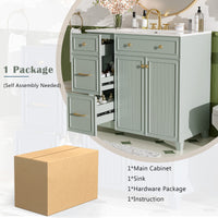 VanityFus 36-in Green Bathroom Vanity Single Sink Combo with Ceramic White Top 2 Soft-Close Doors 2 drawer