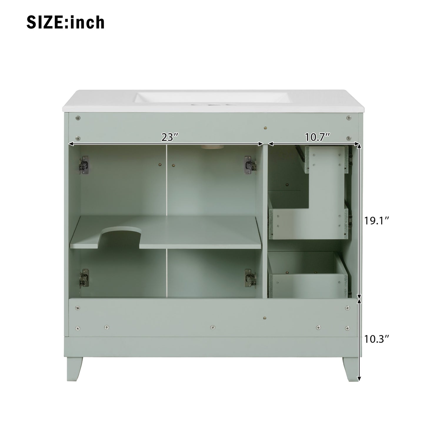 VanityFus 36-in Green Bathroom Vanity Single Sink Combo with Ceramic White Top 2 Soft-Close Doors 2 drawer