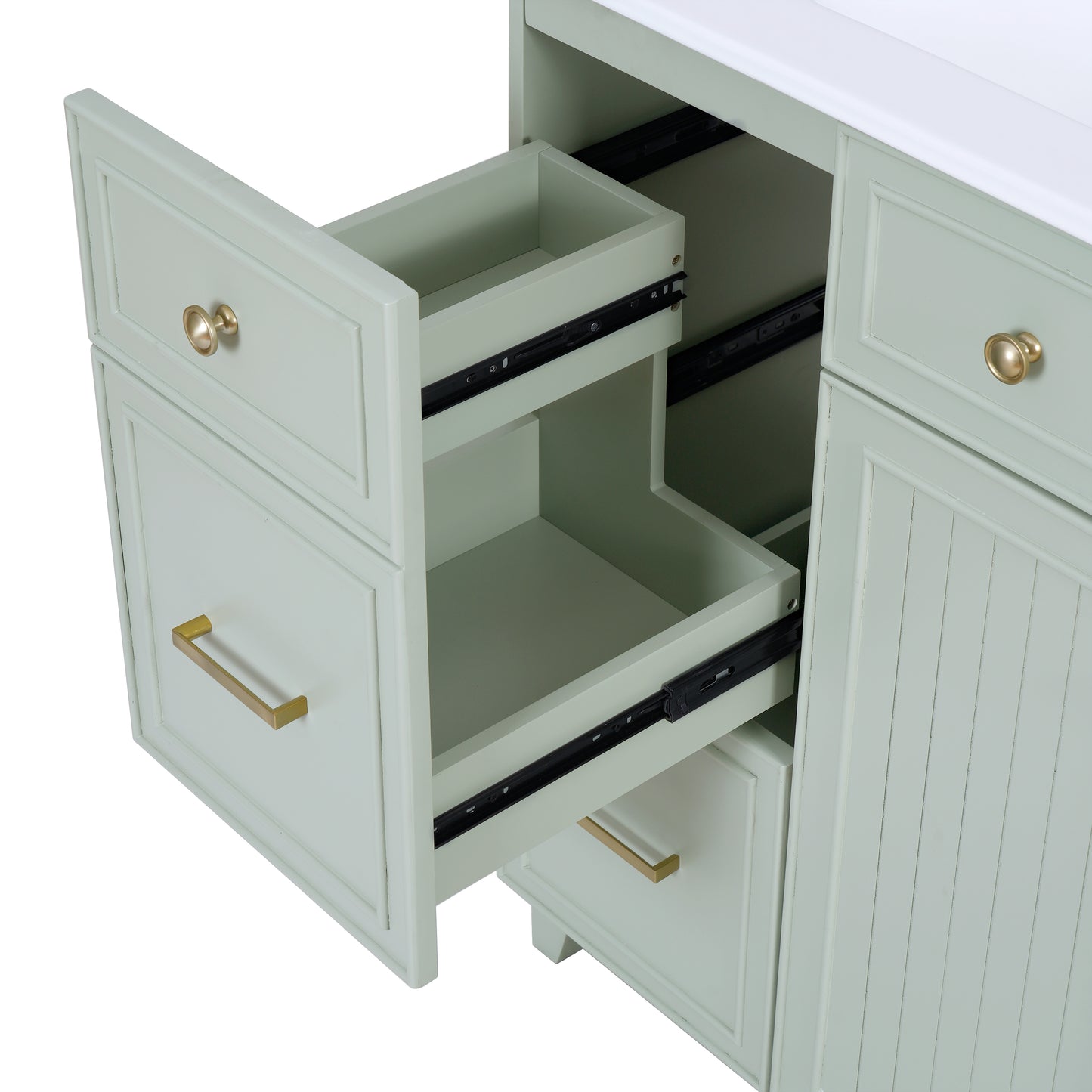 VanityFus 36-in Green Bathroom Vanity Single Sink Combo with Ceramic White Top 2 Soft-Close Doors 2 drawer