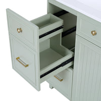 VanityFus 36-in Green Bathroom Vanity Single Sink Combo with Ceramic White Top 2 Soft-Close Doors 2 drawer