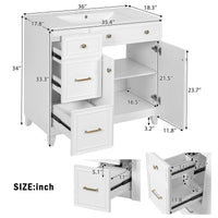 VanityFus 36-in White Bathroom Vanity Single Sink Combo with Ceramic White Top 2 Soft-Close Doors 2 drawer