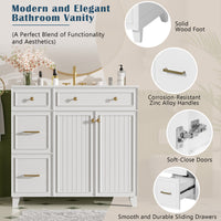 VanityFus 36-in White Bathroom Vanity Single Sink Combo with Ceramic White Top 2 Soft-Close Doors 2 drawer