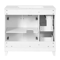 VanityFus 36-in White Bathroom Vanity Single Sink Combo with Ceramic White Top 2 Soft-Close Doors 2 drawer