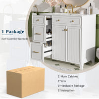 VanityFus 36-in White Bathroom Vanity Single Sink Combo with Ceramic White Top 2 Soft-Close Doors 2 drawer