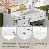 VanityFus 36-in White Bathroom Vanity Single Sink Combo with Ceramic White Top 2 Soft-Close Doors 2 drawer