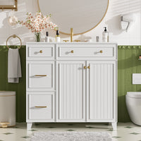 VanityFus 36-in White Bathroom Vanity Single Sink Combo with Ceramic White Top 2 Soft-Close Doors 2 drawer