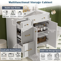 VanityFus 36-in White Bathroom Vanity Single Sink Combo with Ceramic White Top 2 Soft-Close Doors 2 drawer