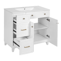 VanityFus 36-in White Bathroom Vanity Single Sink Combo with Ceramic White Top 2 Soft-Close Doors 2 drawer