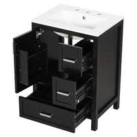 VanityFus Matte Black 24-in Bathroom Vanity Single Sink Combo White Ceramic Top 1 Soft-Close Doors 3 Drawers