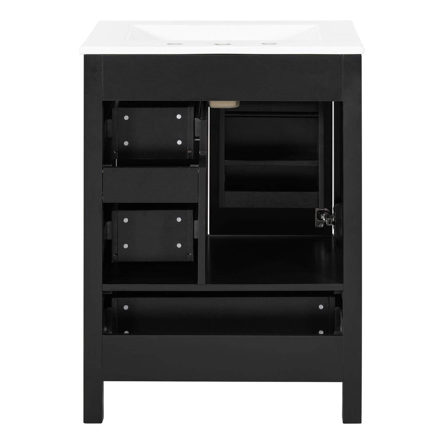VanityFus Matte Black 24-in Bathroom Vanity Single Sink Combo White Ceramic Top 1 Soft-Close Doors 3 Drawers