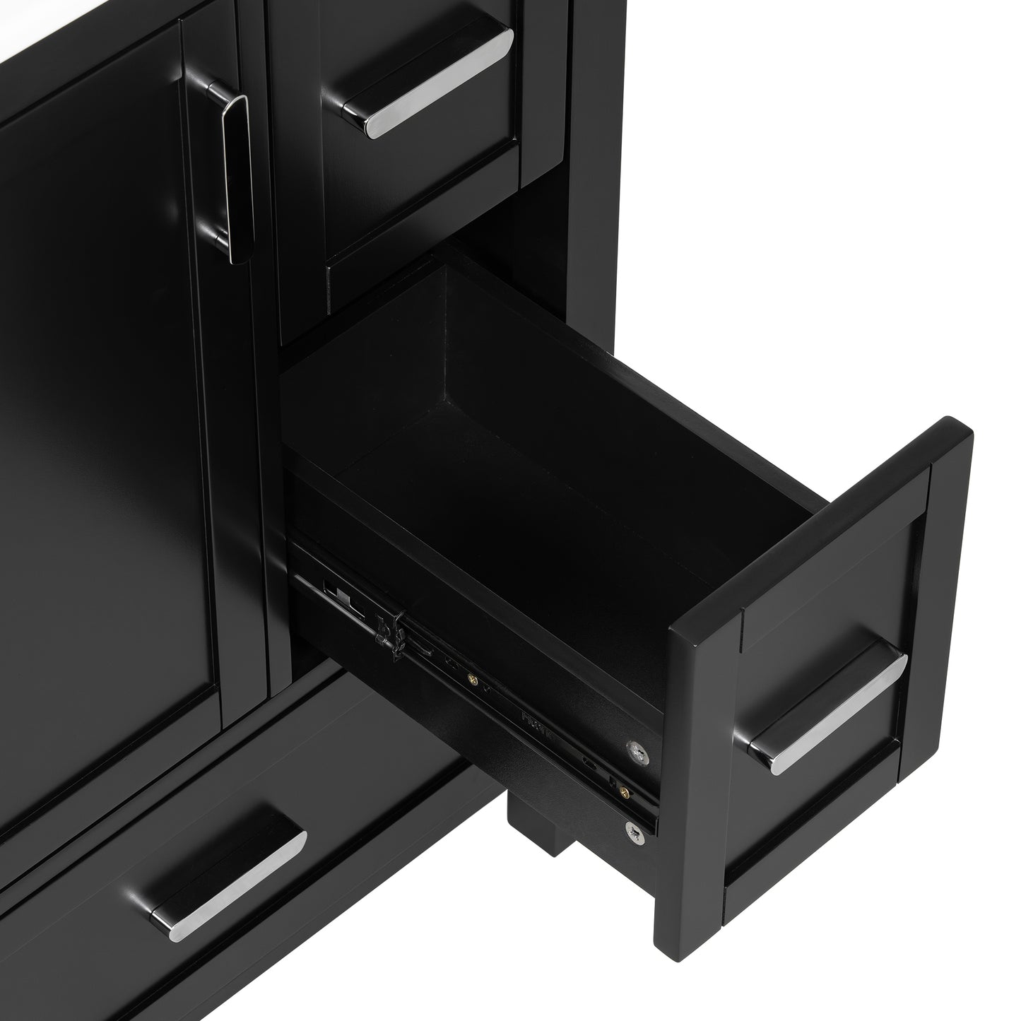 VanityFus Matte Black 24-in Bathroom Vanity Single Sink Combo White Ceramic Top 1 Soft-Close Doors 3 Drawers