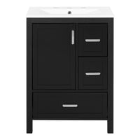 VanityFus Matte Black 24-in Bathroom Vanity Single Sink Combo White Ceramic Top 1 Soft-Close Doors 3 Drawers