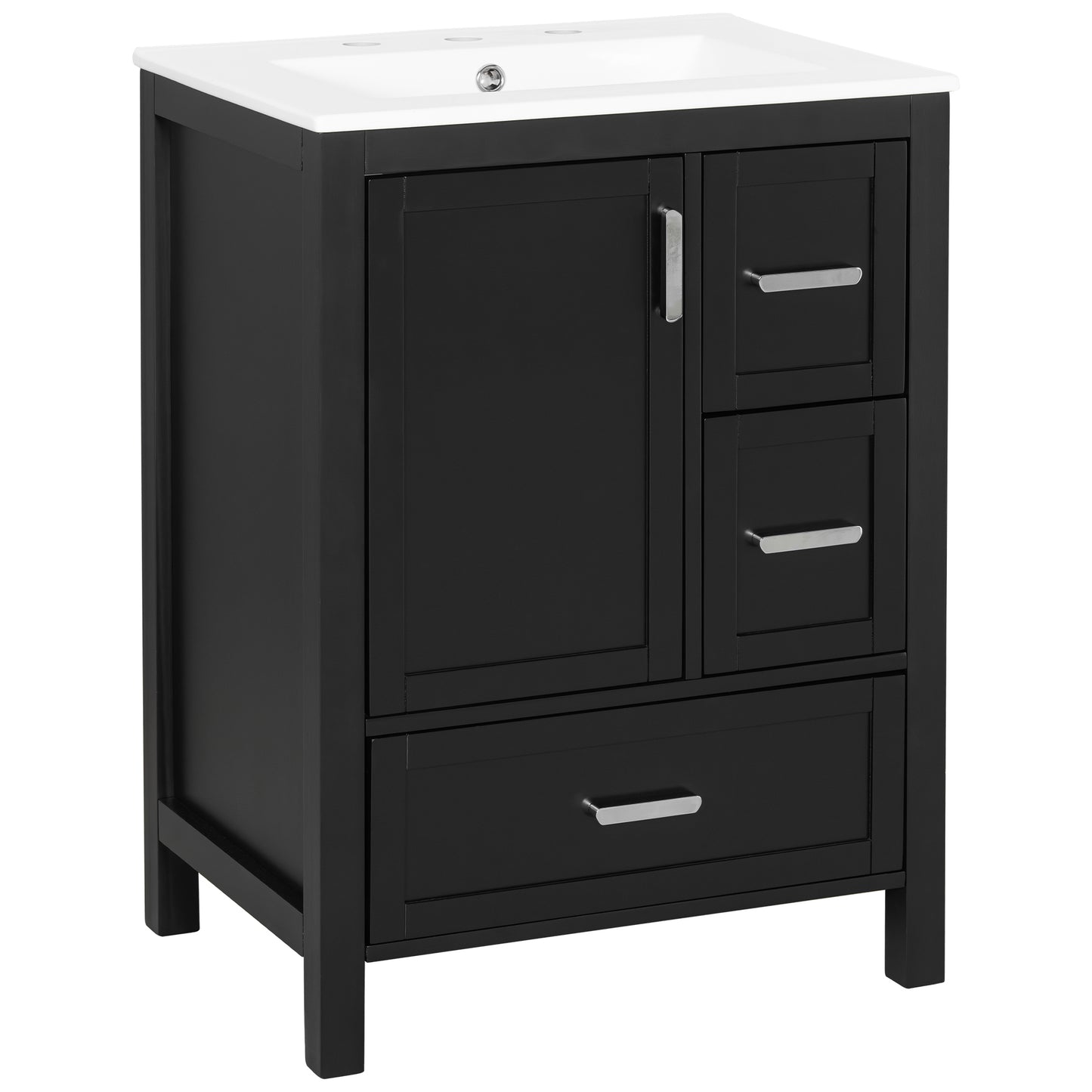 VanityFus Matte Black 24-in Bathroom Vanity Single Sink Combo White Ceramic Top 1 Soft-Close Doors 3 Drawers
