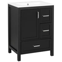 VanityFus Matte Black 24-in Bathroom Vanity Single Sink Combo White Ceramic Top 1 Soft-Close Doors 3 Drawers