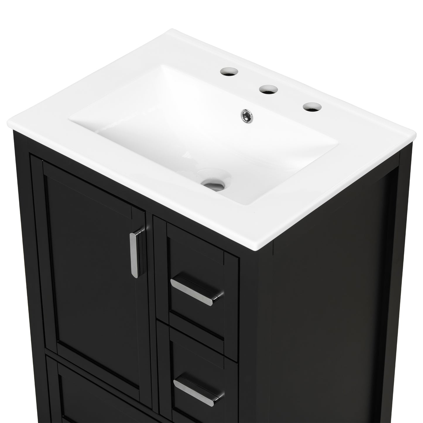 VanityFus Matte Black 24-in Bathroom Vanity Single Sink Combo White Ceramic Top 1 Soft-Close Doors 3 Drawers
