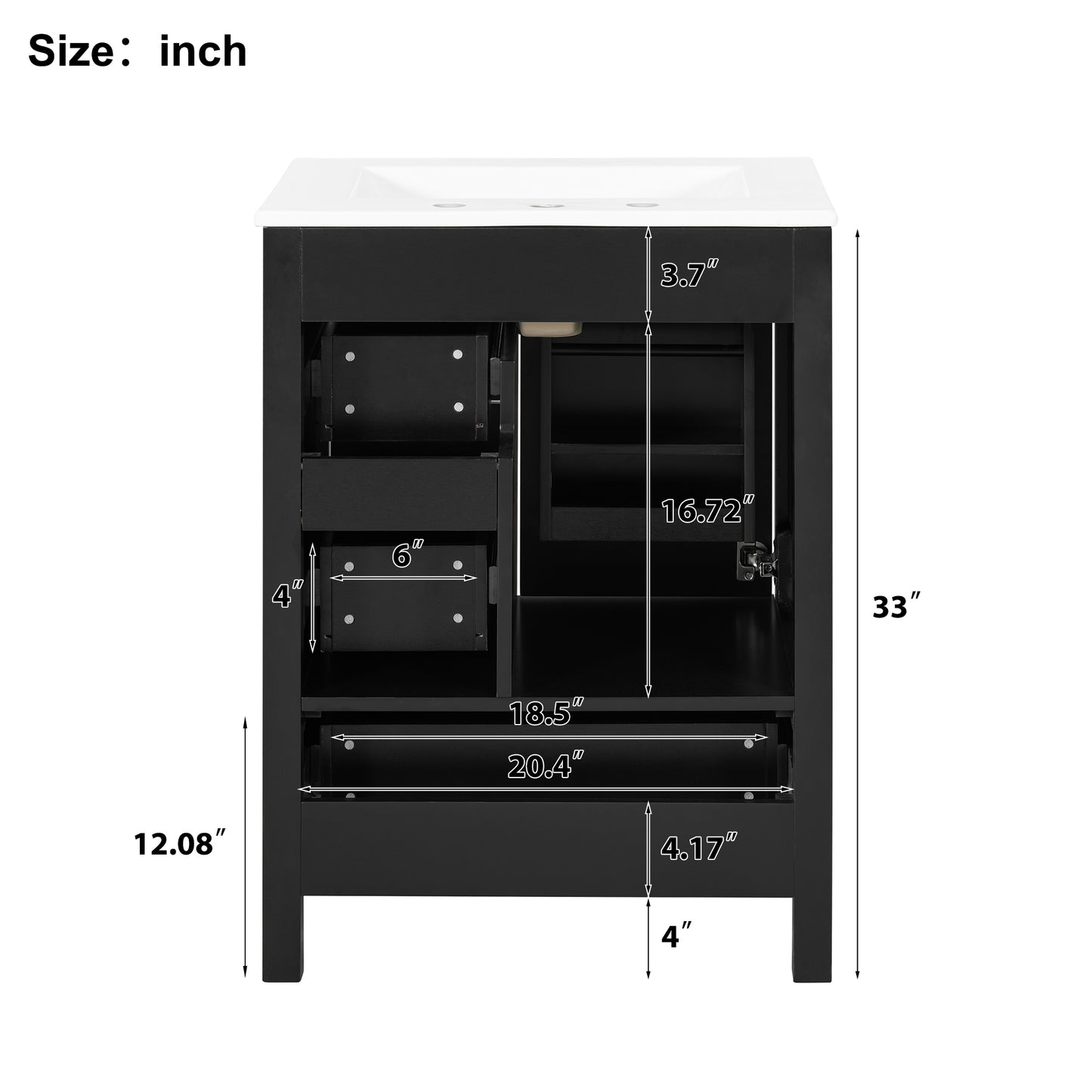 VanityFus Matte Black 24-in Bathroom Vanity Single Sink Combo White Ceramic Top 1 Soft-Close Doors 3 Drawers