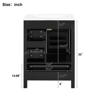 VanityFus Matte Black 24-in Bathroom Vanity Single Sink Combo White Ceramic Top 1 Soft-Close Doors 3 Drawers