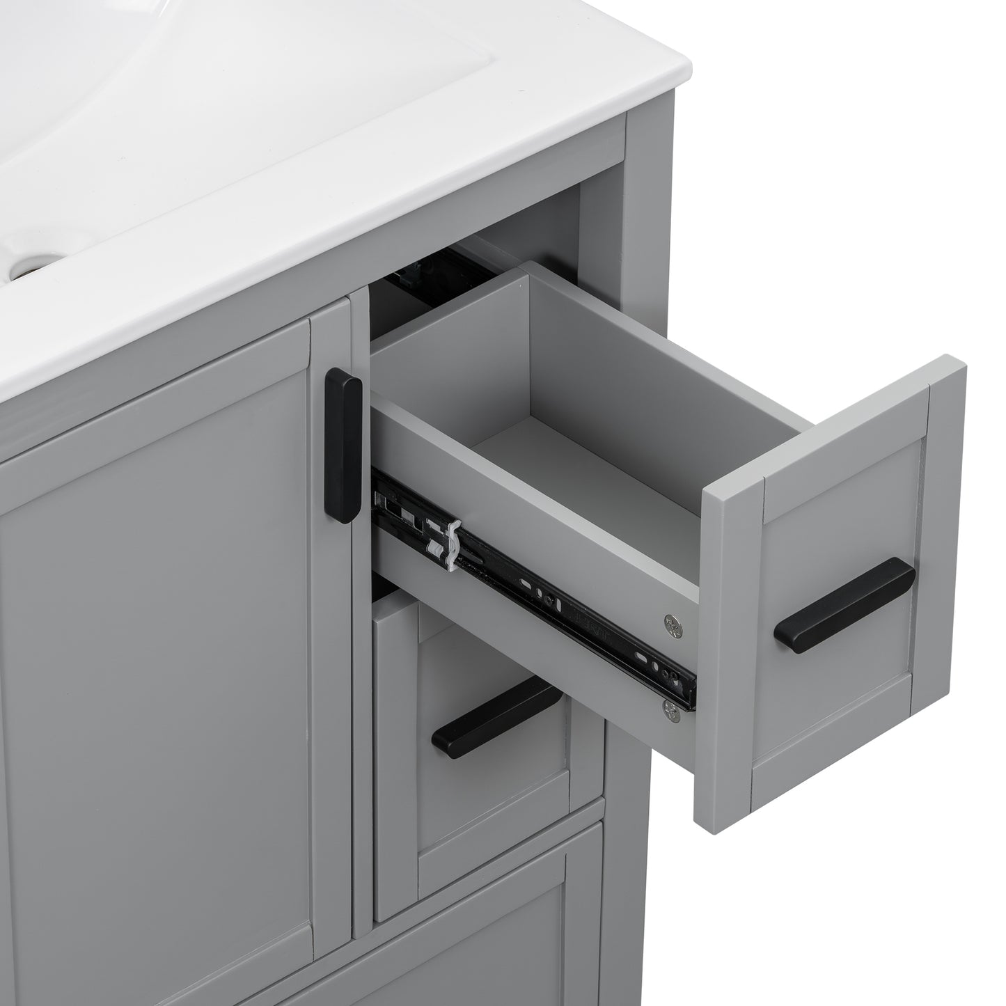 VanityFus Gray 24-in Bathroom Vanity Single Sink Combo Ceramic Top 1 Soft-Close Doors 3 Drawers