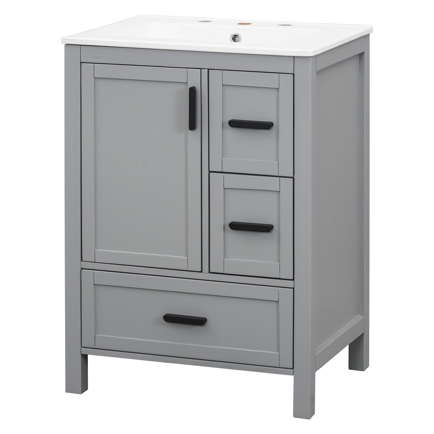 VanityFus Gray 24-in Bathroom Vanity Single Sink Combo Ceramic Top 1 Soft-Close Doors 3 Drawers