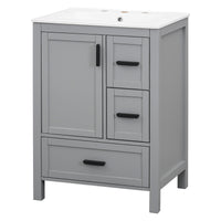 VanityFus Gray 24-in Bathroom Vanity Single Sink Combo Ceramic Top 1 Soft-Close Doors 3 Drawers