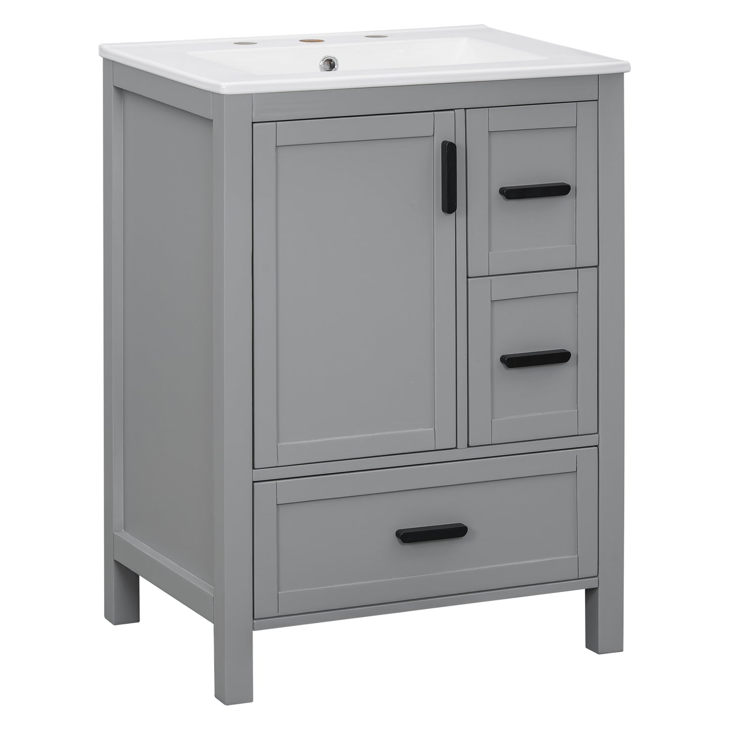 VanityFus Gray 24-in Bathroom Vanity Single Sink Combo Ceramic Top 1 Soft-Close Doors 3 Drawers