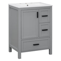 VanityFus Gray 24-in Bathroom Vanity Single Sink Combo Ceramic Top 1 Soft-Close Doors 3 Drawers