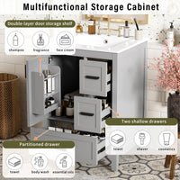 VanityFus Gray 24-in Bathroom Vanity Single Sink Combo Ceramic Top 1 Soft-Close Doors 3 Drawers