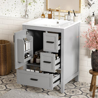 VanityFus Gray 24-in Bathroom Vanity Single Sink Combo Ceramic Top 1 Soft-Close Doors 3 Drawers