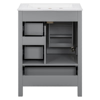 VanityFus Gray 24-in Bathroom Vanity Single Sink Combo Ceramic Top 1 Soft-Close Doors 3 Drawers