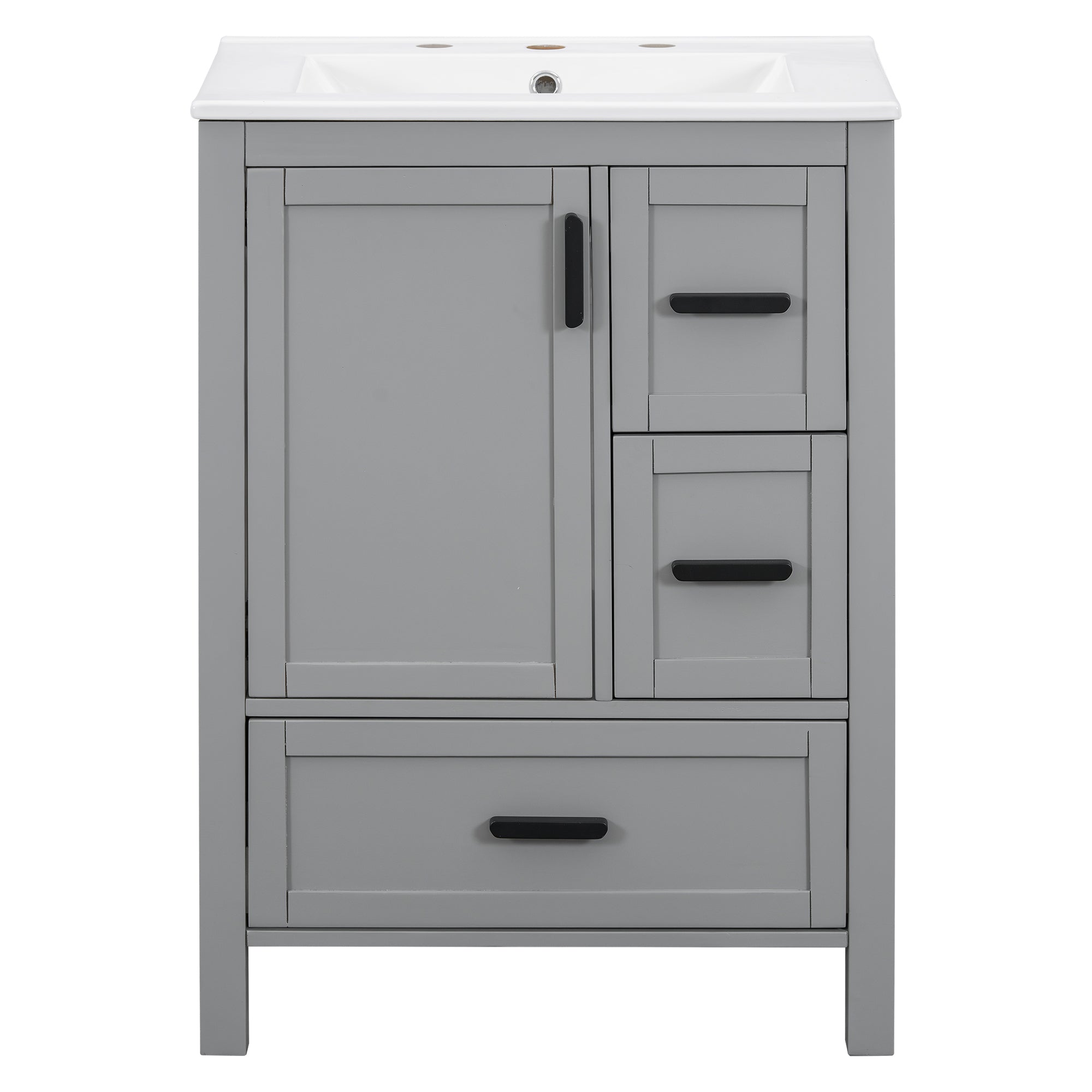 VanityFus Gray 24-in Bathroom Vanity Single Sink Combo Ceramic Top 1 Soft-Close Doors 3 Drawers