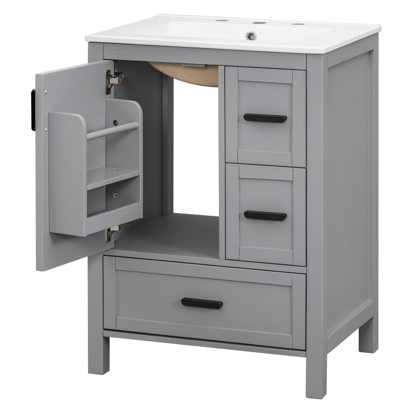 VanityFus Gray 24-in Bathroom Vanity Single Sink Combo Ceramic Top 1 Soft-Close Doors 3 Drawers