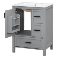VanityFus Gray 24-in Bathroom Vanity Single Sink Combo Ceramic Top 1 Soft-Close Doors 3 Drawers