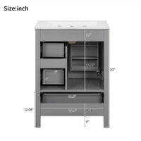 VanityFus Gray 24-in Bathroom Vanity Single Sink Combo Ceramic Top 1 Soft-Close Doors 3 Drawers