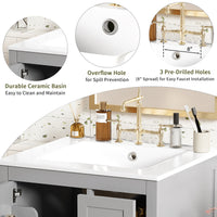 VanityFus Gray 24-in Bathroom Vanity Single Sink Combo Ceramic Top 1 Soft-Close Doors 3 Drawers