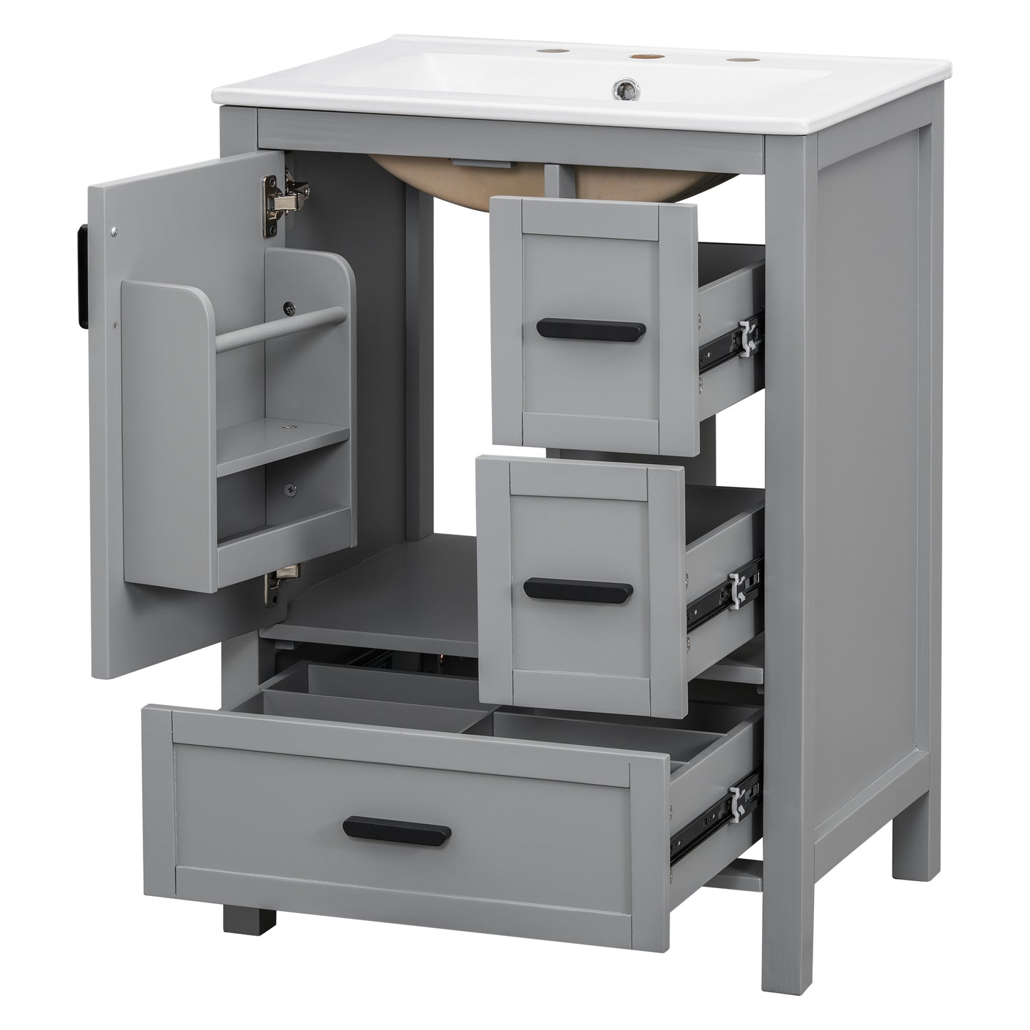 VanityFus Gray 24-in Bathroom Vanity Single Sink Combo Ceramic Top 1 Soft-Close Doors 3 Drawers