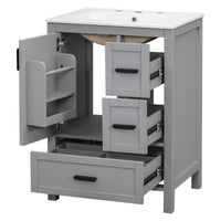 VanityFus Gray 24-in Bathroom Vanity Single Sink Combo Ceramic Top 1 Soft-Close Doors 3 Drawers