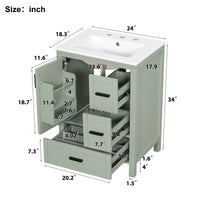 VanityFus Green 24-in Bathroom Vanity Single Sink Combo Ceramic Top 1 Soft-Close Doors 3 Drawers